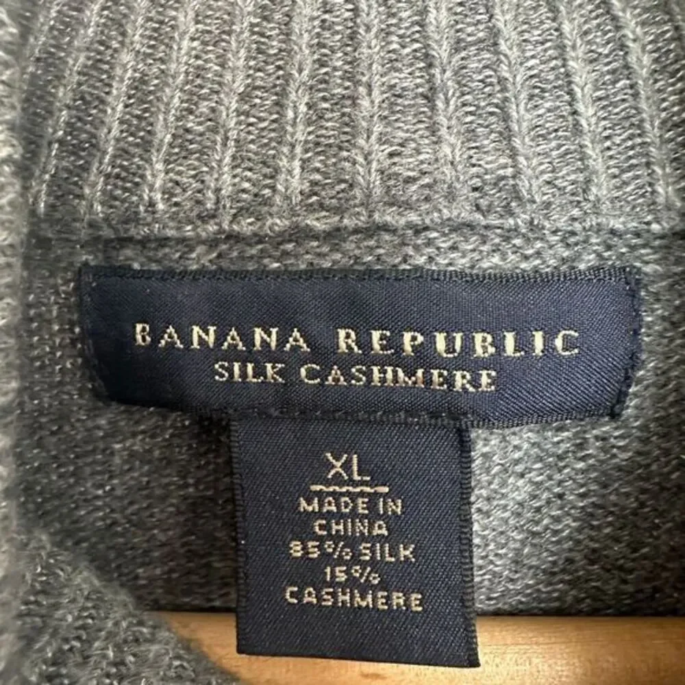 Banana Republic Silk Cashmere Quarter Zip‎ Mock Neck Sweater Pullover Mens XL